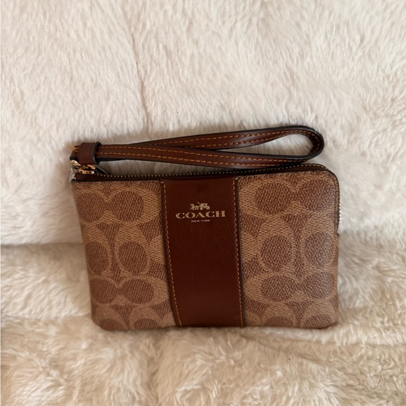 Coach Tan and Brown Signature Wristlet - Picture 1 of 2